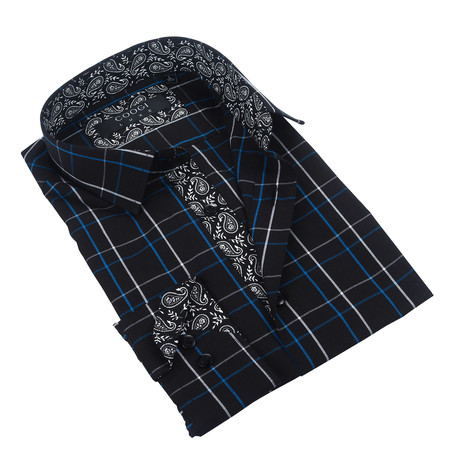 Plaid Paisley Trim Button-Up // Black (S)