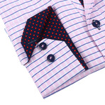 Plaid Button-Up // Pink + Navy + Red (S)