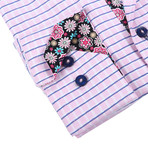 Plaid Floral Trim Button-Up // Pink + Navy (XL)