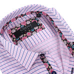 Plaid Floral Trim Button-Up // Pink + Navy (XL)