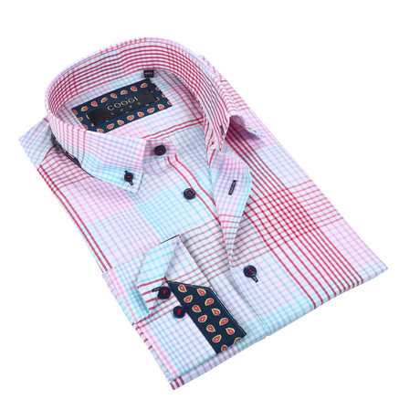 Plaid Button-Up // Light Blue + Pink (3XL)