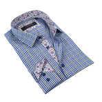 Plaid Button-Up + Floral Trim //  Navy + Yellow + White (S)