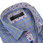 Plaid Button-Up + Floral Trim //  Navy + Yellow + White (S)