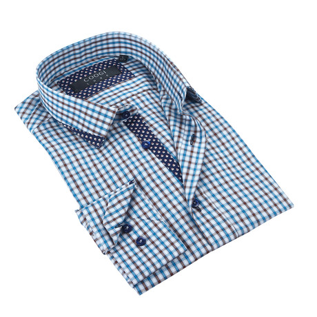 Plaid Button-Up // Blue + Brown (S)