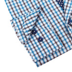 Plaid Button-Up // Blue + Brown (S)