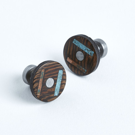 Wenge Wood + Patina Copper Turquiose Cufflinks