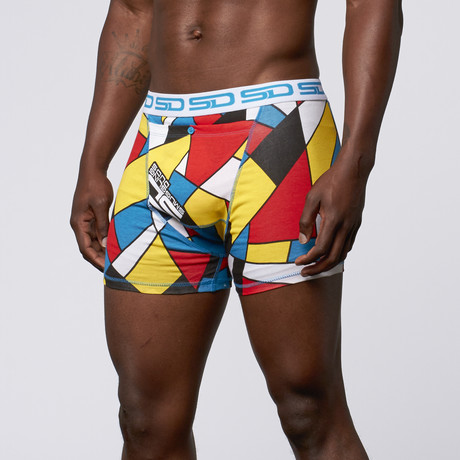 Abstract Boxer Short // White + Blue + Red + Yellow (M(33"-35"))