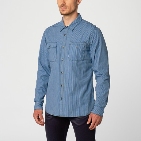 Lambert Stripe Button-Up Shirt // Blue (S)