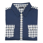 Maximus Trax // Hunter Button-Up // Burgundy + Blue (XL)