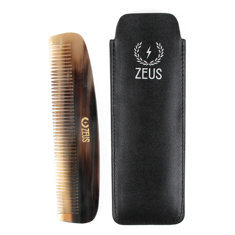 Horn Beard Comb + Leather Sheath // Wide Tooth