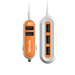 X-5 USB Car Charger + Extended Charging Hub (Orange + White)