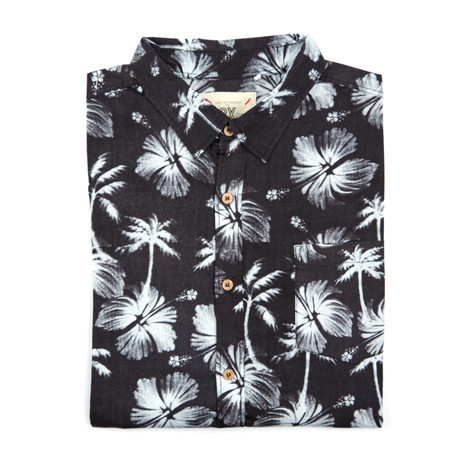 Tropical Flower Print Sport Shirt // Black (2XL)