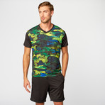 Masterclass Apparel // V-Neck Camouflage T-Shirt // Black + Camo Print (S)