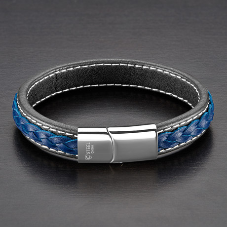 High Polish Double Layer Blue Leather Bracelet (Blue)