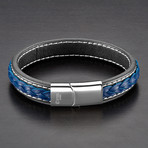 High Polish Double Layer Blue Leather Bracelet (Blue)