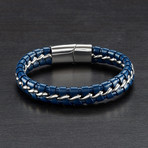 Braided Leather Curb Chain Bracelet (Black)