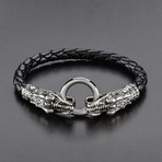 Twin Dragon Clasp Leather Bracelet