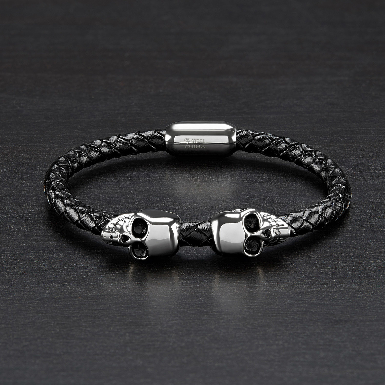 Twin Skull Braided Leather Bracelet - West Coast Jewelry - Touch of Modern