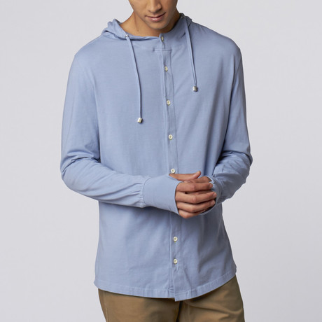Long-Sleeve Hooded Knit Shirt // Blue (S)