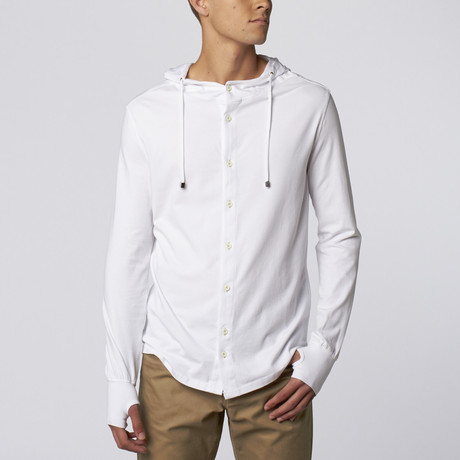 Long Sleeve Hooded Knit Shirt // White (S)