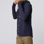 Long-Sleeve Hooded Knit Shirt // Navy (L)