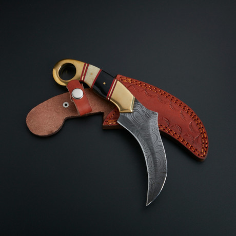 Damascus Karambit Knife + Pouch // KBT-19