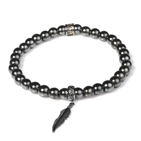 Hematite Bracelet // Feather