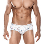Barber Hipster Brief // White + Blue + Red (L)