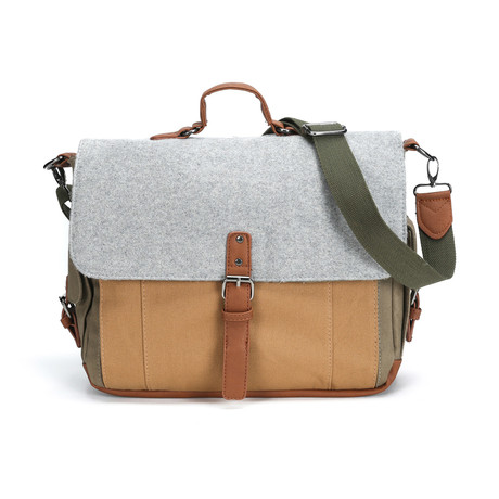 Tri-Color Canvas Messenger Bag // Grey + Brown + Olive (Grey + Brown + Olive)