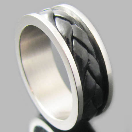 Black Leather Ring (Size 8)