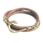AMiGAZ // Three Wrap Fish Hook Bracelet // Brown + Brass (Black)