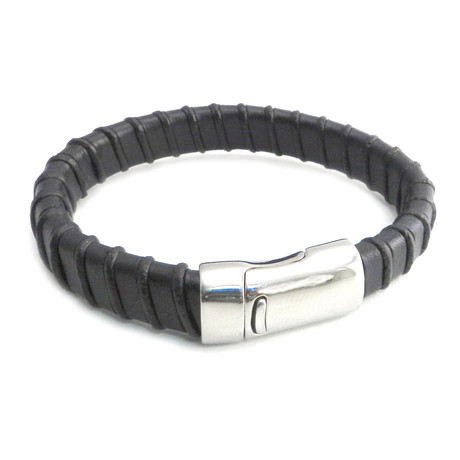 Steel Wrapped Leather Bracelet