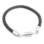 Original Braided Leather Bracelet // Black + Silver (Small)