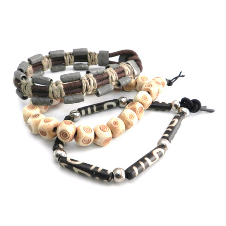 Leather + Bead Bracelet // Set of 3