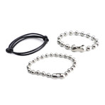 AMiGAZ // Leather + Ball Chain Bracelet // Black + Silver // Set of 3