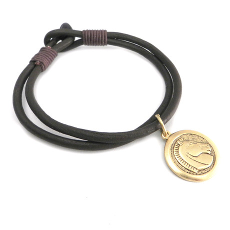 Brown Double Cord Bracelet // Gold Horse