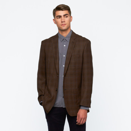 Patterned Sport Jacket // Brown + Navy Plaid (US: 36S)