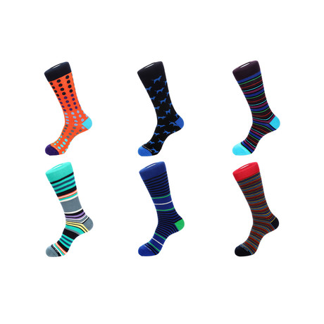 Mid-Calf Socks // Stripes + Dogs // Pack of 6