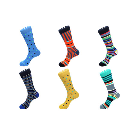 Mid-Calf Socks // Stripes + Spots // Pack of 6