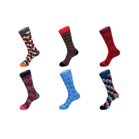 Mid-Calf Socks // Shapes + Stripes // Pack of 6