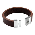 Stainless Steel Bracelet + Brown Leather