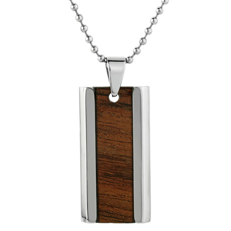 Stainless Steel + Wood Dog Tag