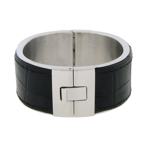 Stainless Steel + Black Leather Cuff