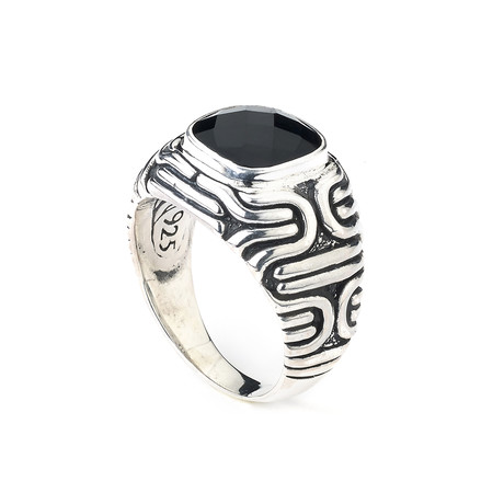 Sterling Silver Onyx Ring (Size 9)