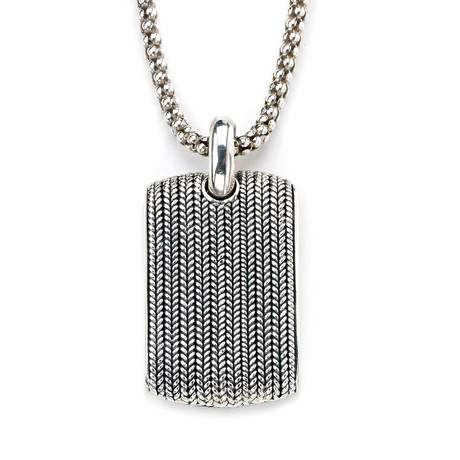 Sterling Silver Textured Dogtag Pendant + Chain