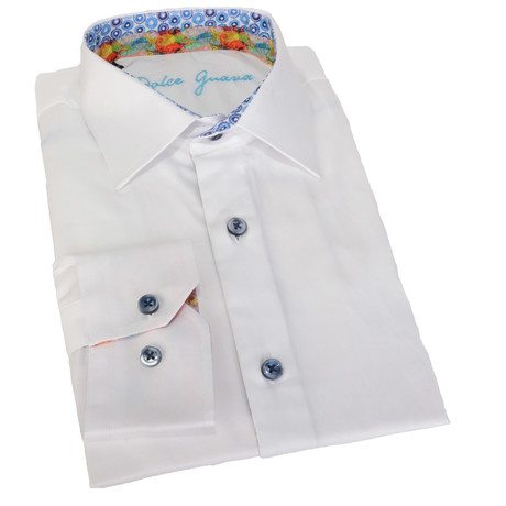 Classic Button-Up + Floral Trim // White (S)