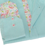 Dolce Guava // Solid Button-Up + Paisley Trim // Turquoise (M)