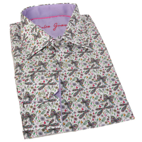 Butterfly Button-Up // White + Lilac (S)