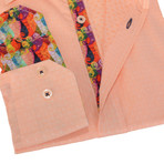 Solid Button-Up + Paisley Trim // Orange (S)