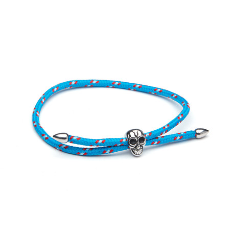 Adjustable Nylon + Stainless Steel Skull Bracelet (Blue)